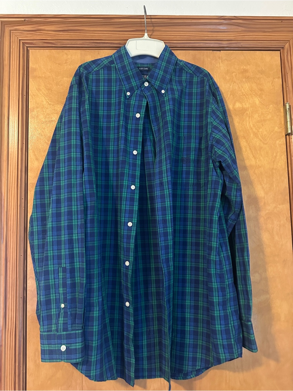 Chaps Green and Navy Plaid Button-Down Shirt
